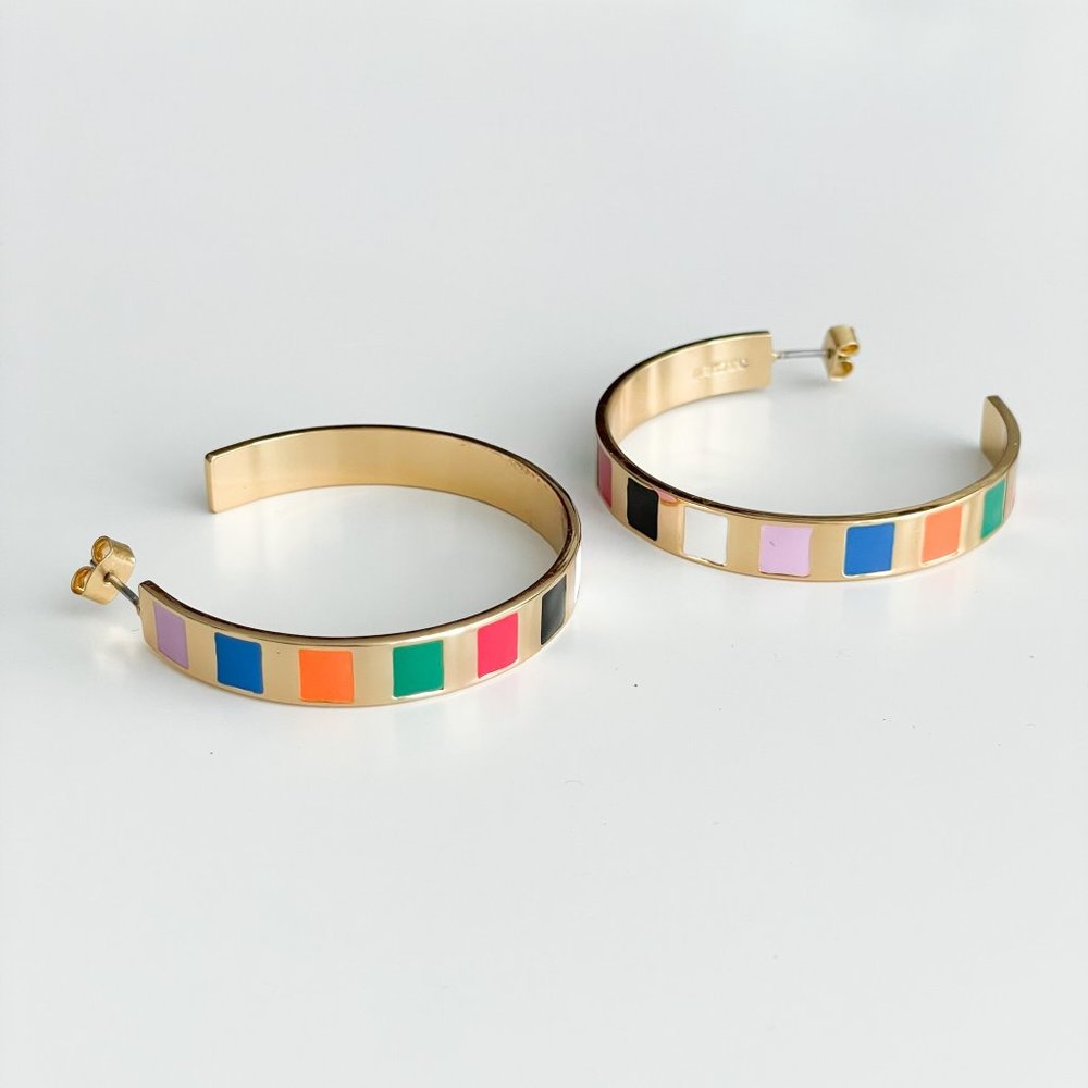 J. Crew Gold Hoop Earrings with Multicolor Enamel Inlay
